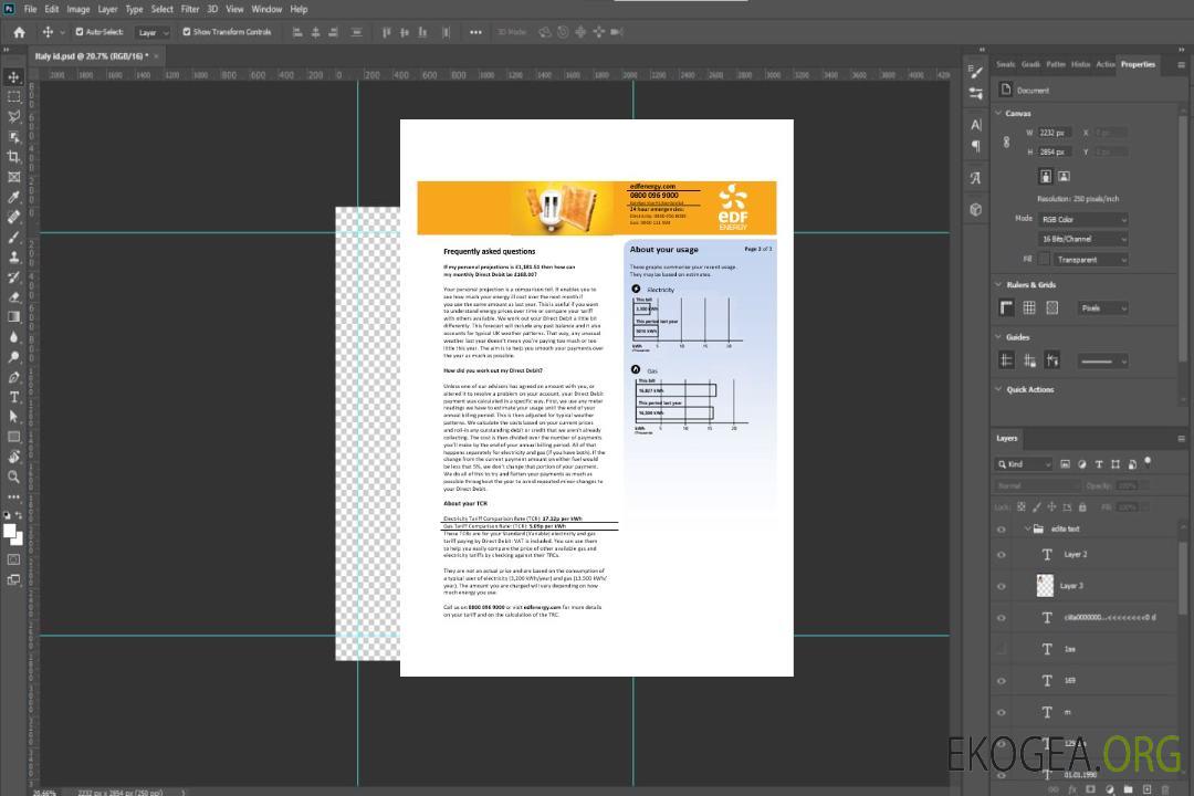 Modèle de facture de services publics d'entreprise EDF Royaume-Uni aux formats Word et PDF, 3 pages 3 template